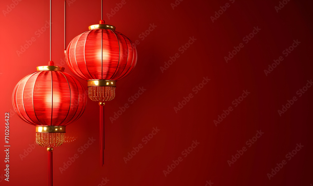 Minimalist Chinese Lunar New Year background with red lanterns on a red solid backdrop, copy space. Minimalist Chinese Lunar New Year background with red lanterns on a red solid backdrop, copy space.