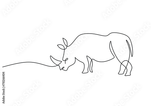 Rhino in continuous one line drawing. Rhinoceros single contour animal. Vector illustration isolated. Minimalist design handdrawn.
