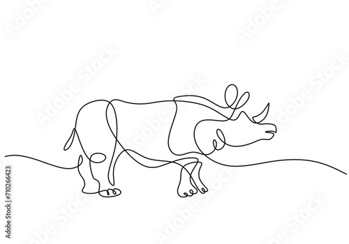 Rhino in continuous one line drawing. Rhinoceros single contour animal. Vector illustration isolated. Minimalist design handdrawn.