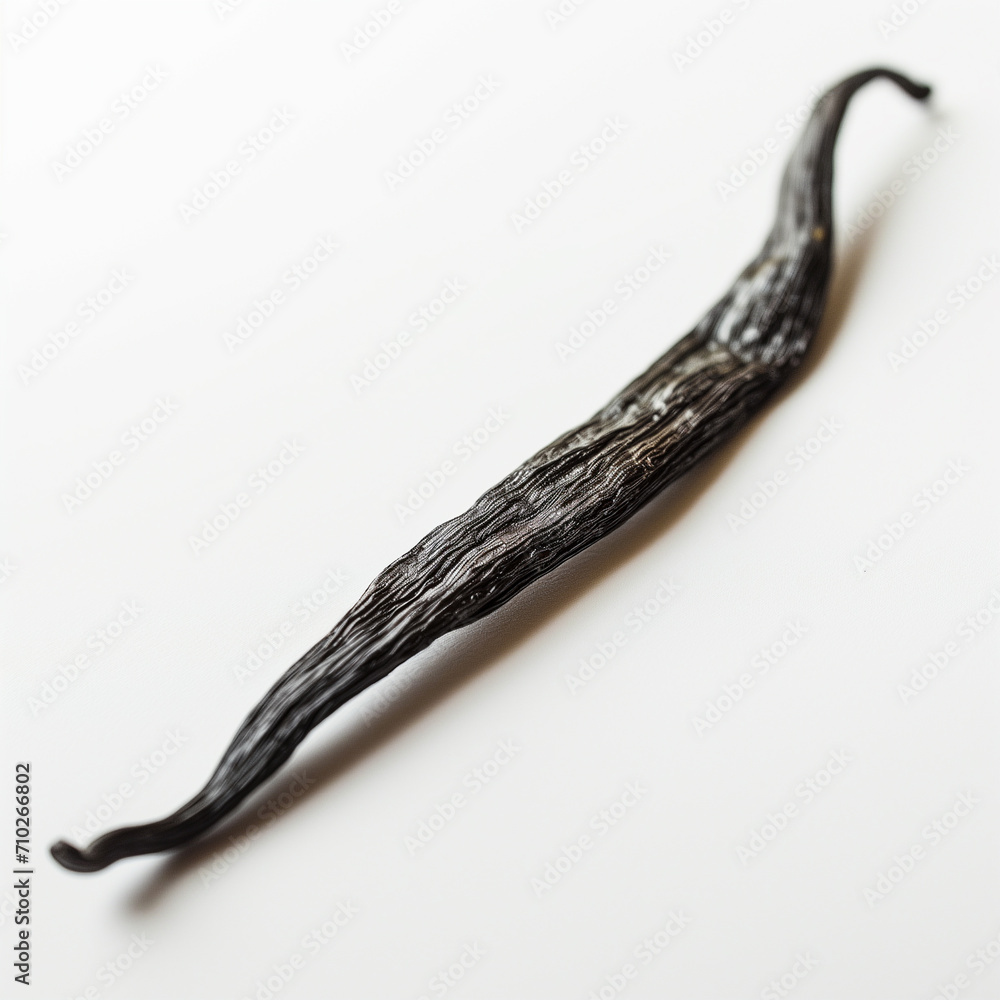 A whole vanilla bean pod isolated on a white background 