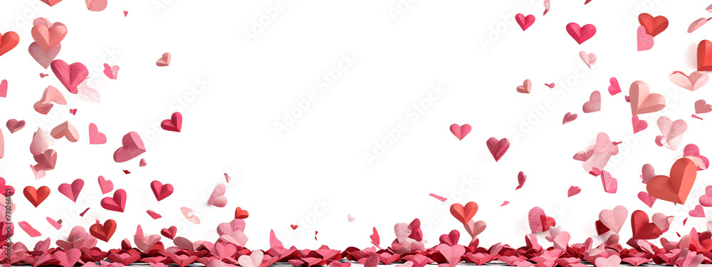 A romantic love background with falling pink and red paper hearts ideal for Valentine's Day decoration or greeting card designs.