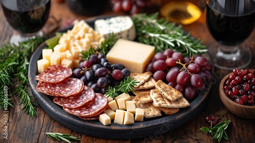 various types of cheese on a dark concrete background. Top view photo