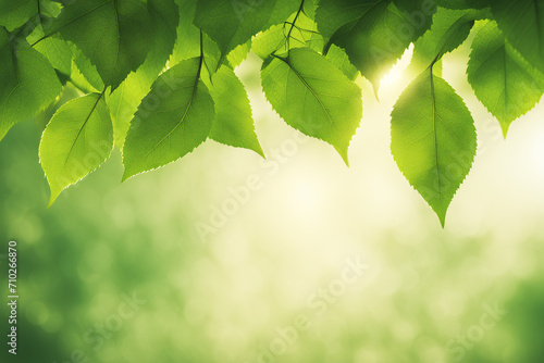 Fresh green leaves on blurred nature background 