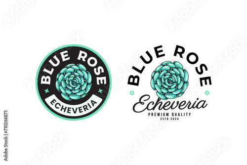 echeveria of blue rose succulents logo design for plant shop and lover business
