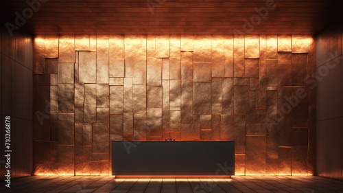 Hammered Copper Wall with indirect lighting that casts design photo