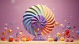 Lavender harp with rainbow pinwheels spinning