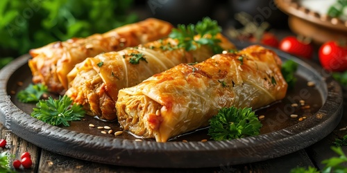 Rolmopsy Culinary Charm - Taste the Pickled Cabbage Rolls - Generations of Tradition in Every Bite - Blend of Sweet, Sour, and Comforting Memories - Warm, Cozy Lighting for a Nostalgic Atmosphere photo