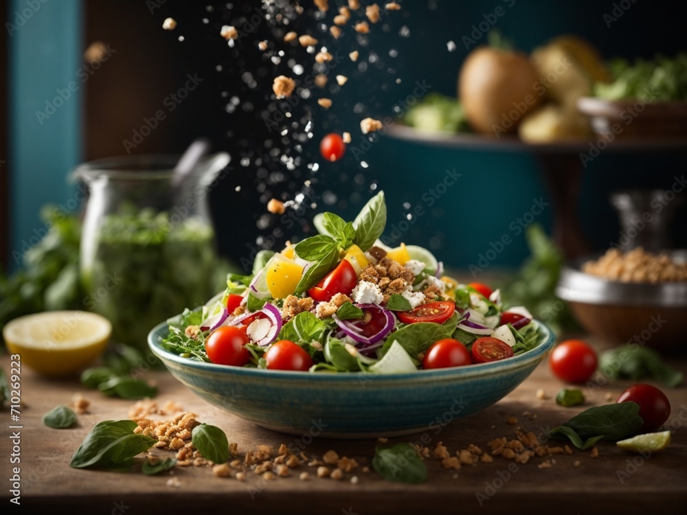 Healthy geek Mediterranean salad for health lovers in studio background, cinematic food photography, Healthy geek Mediterranean salad for health lovers in studio background, cinematic food photography,