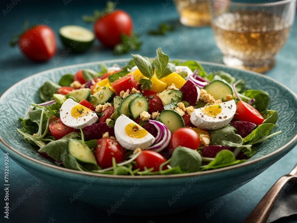 Healthy geek Mediterranean salad for health lovers in studio background, cinematic food photography, Healthy geek Mediterranean salad for health lovers in studio background, cinematic food photography,