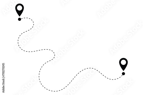 Route icon. Two points with dotted path and location pin. Route location icon two pin sign and dotted line road. Start and end journey symbol. Vector