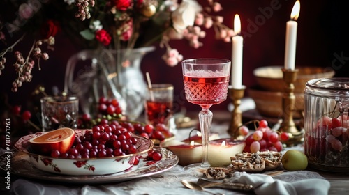 festive serving at the table. glasses and plates are arranged neatly