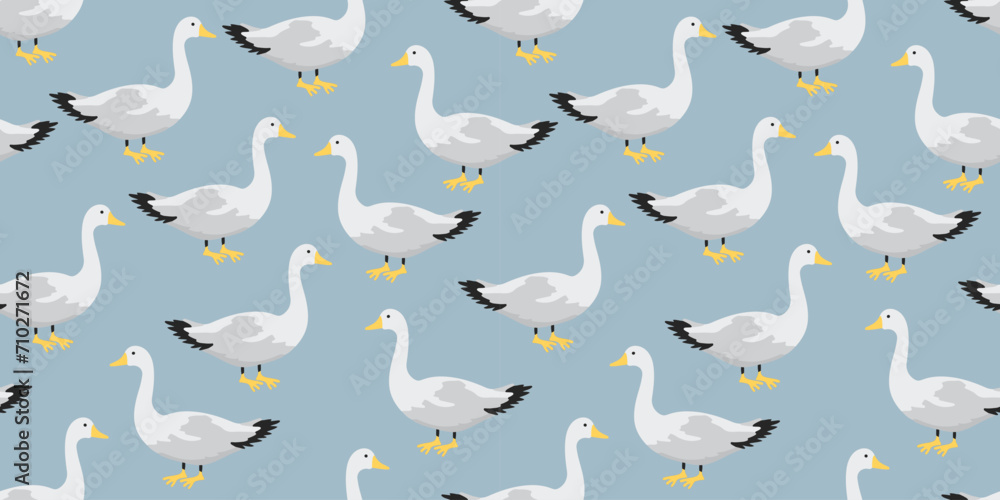 Naklejka premium Seamless scandinavian geese pattern. Hand drawn spring pattern with cute goose.