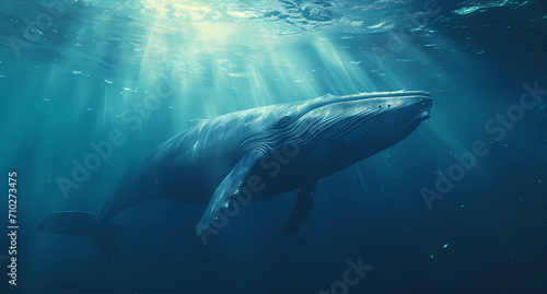 A blue whale under the ocean