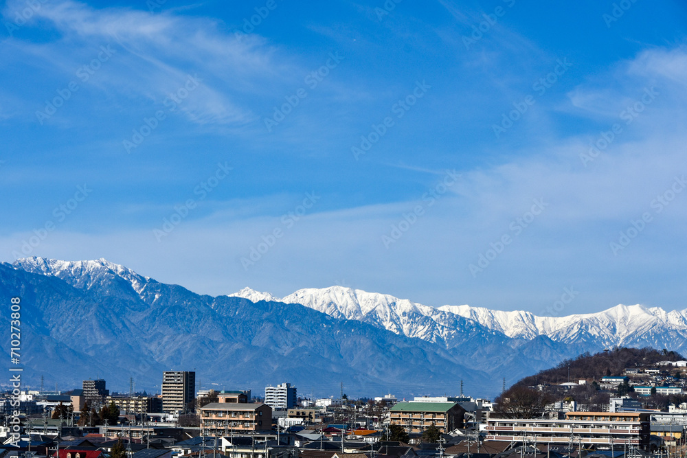 信州冬の風景　高台から眺める松本市の風景