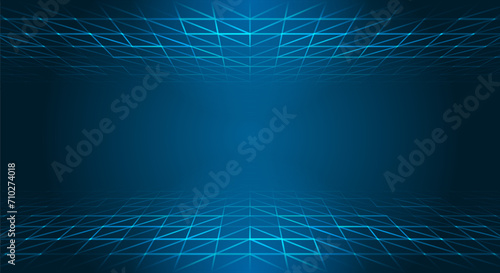 Abstract blue background in perspective from triangles. Technological template for presentation. Modern vector geometric concept for banner