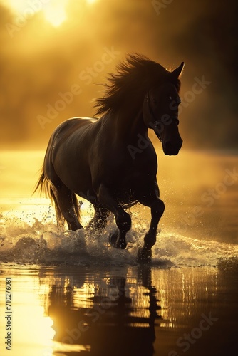 horse running deep sunset body gold black zoom charismatic high speed old world highly towards professional perfect animal conquest