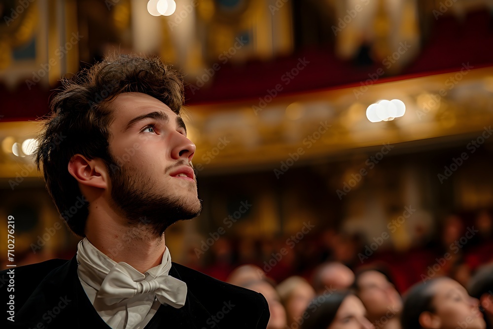 Obraz premium A Young Man Enjoying A Live Theater Opera Performance