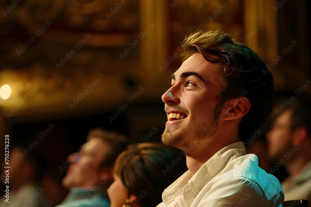 A Young Man Enjoying A Live Theater Opera Performance A Young Man Enjoying A Live Theater Opera Performance