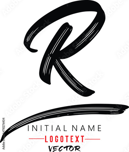 the letter R is handwritten, R - Black handwritten letters, hand drawn R letters Logo design. Brushstroke R Letter Logo Design on white background