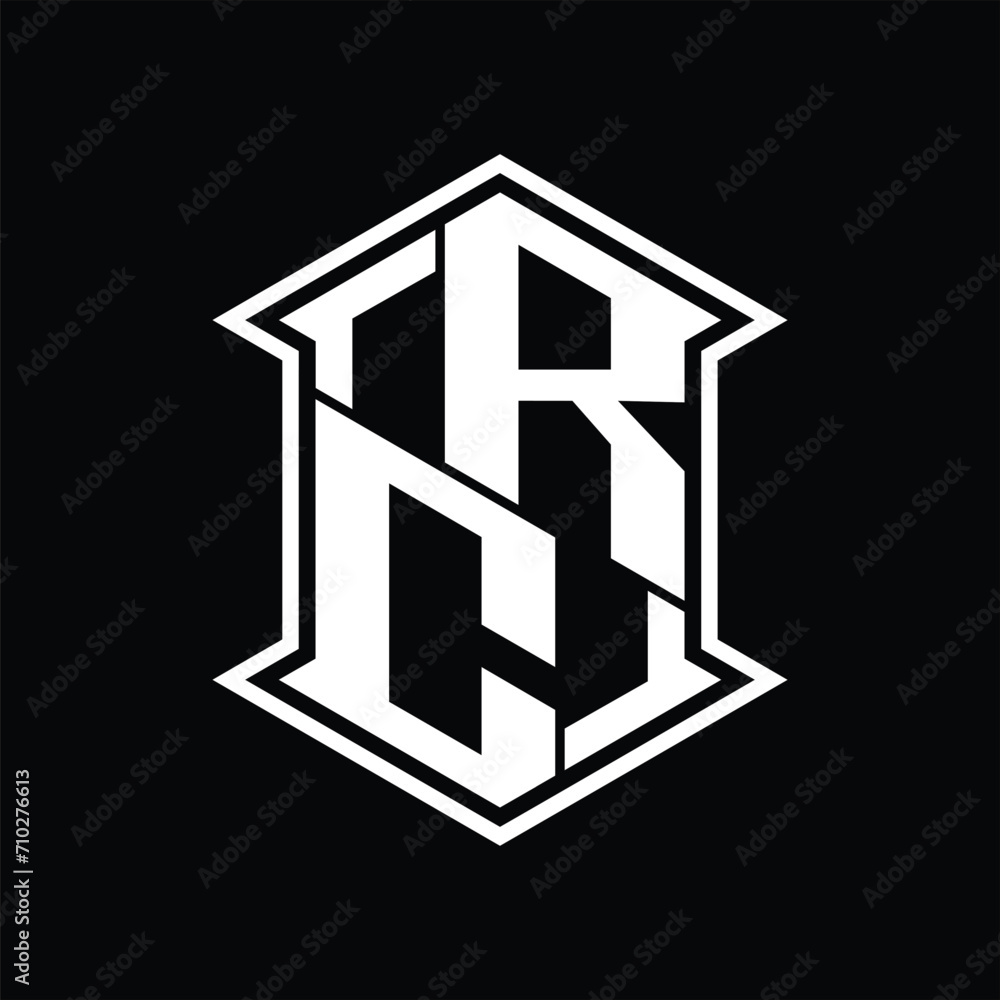 RC Logo monogram hexagon shield shape up and down with sharp corner isolated style design RC Logo monogram hexagon shield shape up and down with sharp corner isolated style design