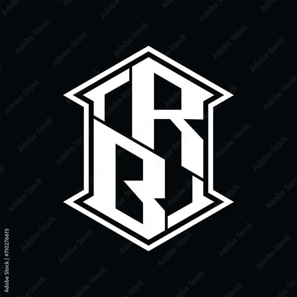 RB Logo monogram hexagon shield shape up and down with sharp corner isolated style design RB Logo monogram hexagon shield shape up and down with sharp corner isolated style design