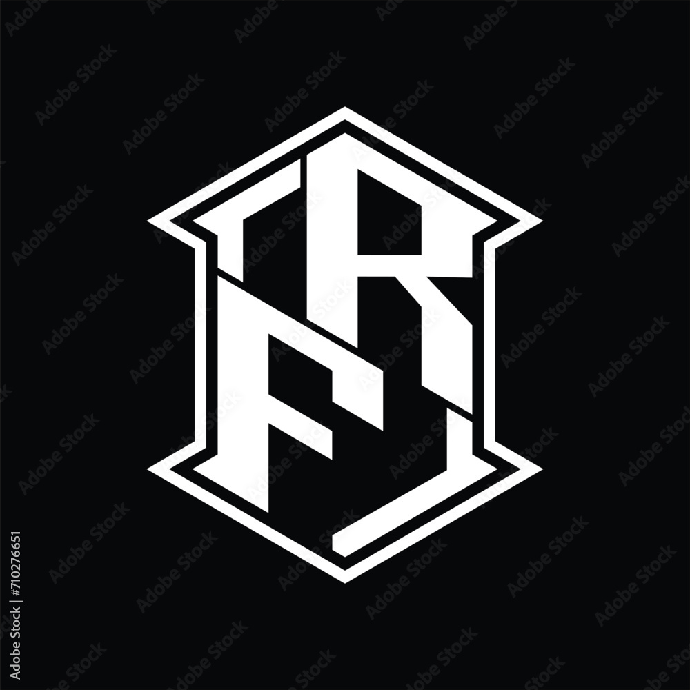 RF Logo monogram hexagon shield shape up and down with sharp corner isolated style design RF Logo monogram hexagon shield shape up and down with sharp corner isolated style design