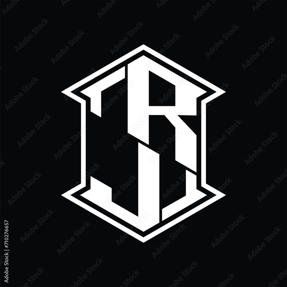 RJ Logo monogram hexagon shield shape up and down with sharp corner isolated style design RJ Logo monogram hexagon shield shape up and down with sharp corner isolated style design