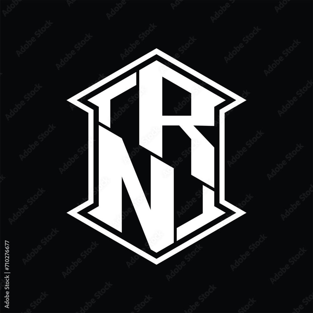 RN Logo monogram hexagon shield shape up and down with sharp corner isolated style design RN Logo monogram hexagon shield shape up and down with sharp corner isolated style design