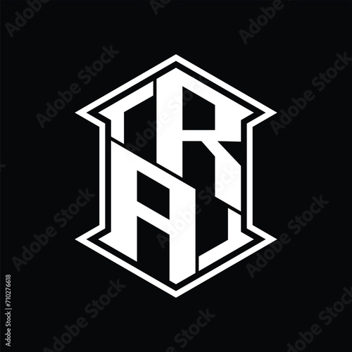 RA Logo monogram hexagon shield shape up and down with sharp corner isolated style design © F4KEarts