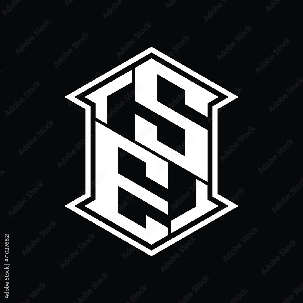 SE Logo monogram hexagon shield shape up and down with sharp corner isolated style design SE Logo monogram hexagon shield shape up and down with sharp corner isolated style design