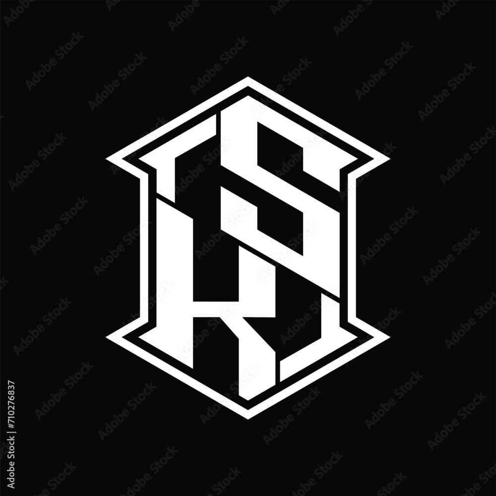 SK Logo monogram hexagon shield shape up and down with sharp corner isolated style design SK Logo monogram hexagon shield shape up and down with sharp corner isolated style design