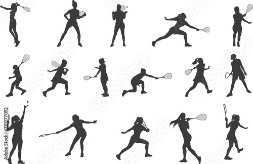 Squash female player silhouettes, Squash player svg, Squash female players, Squash player vector, Female players silhouette, Squash silhouette, Players clipart.