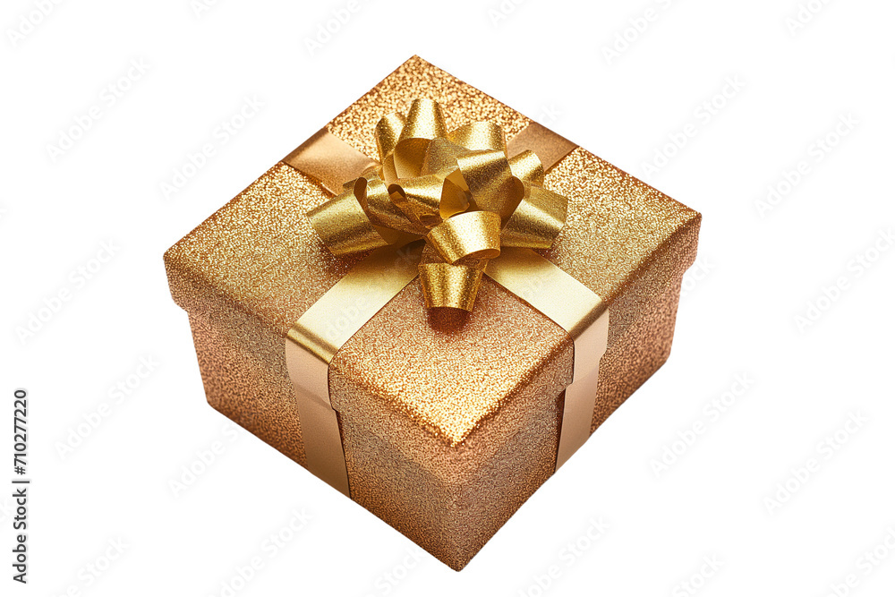 A sparkling golden gift box with a bow, on a transparent background, suitable for celebrations like Christmas and Valentine's Day. A sparkling golden gift box with a bow, on a transparent background, suitable for celebrations like Christmas and Valentine's Day.