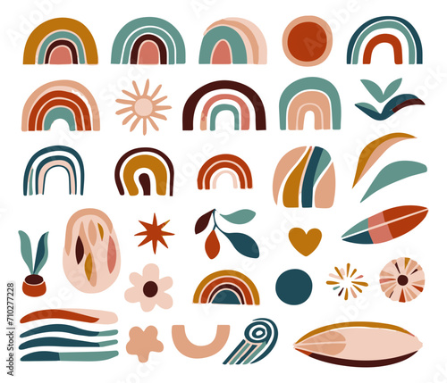 summer icon set with rainbow, vector illustrations