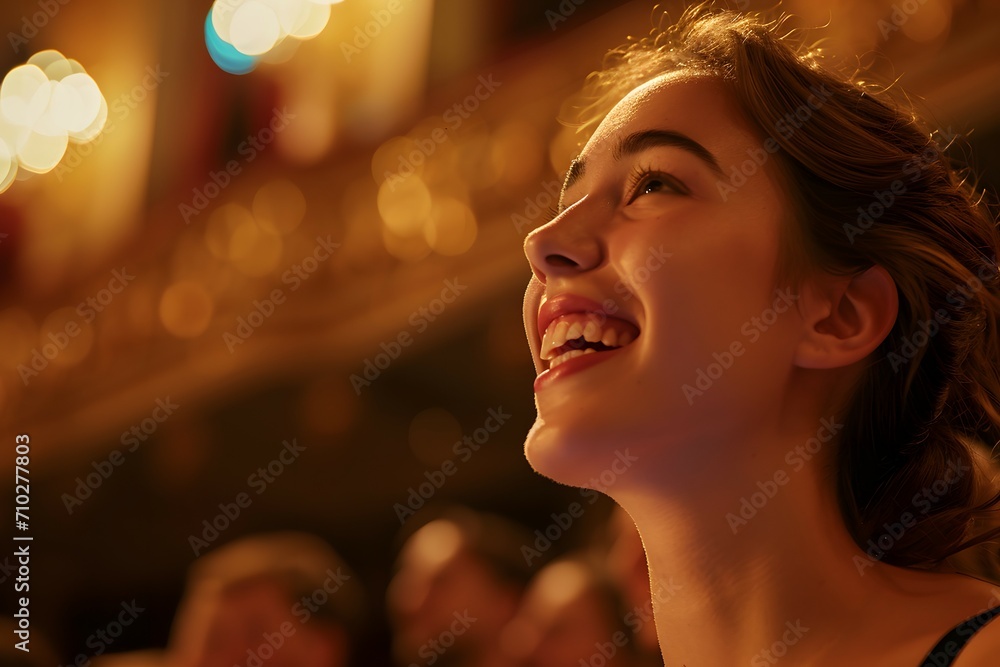 A Young Woman Enjoying A Live Theater Opera Performance A Young Woman Enjoying A Live Theater Opera Performance