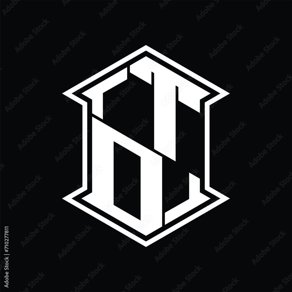 TO Logo monogram hexagon shield shape up and down with sharp corner isolated style design TO Logo monogram hexagon shield shape up and down with sharp corner isolated style design