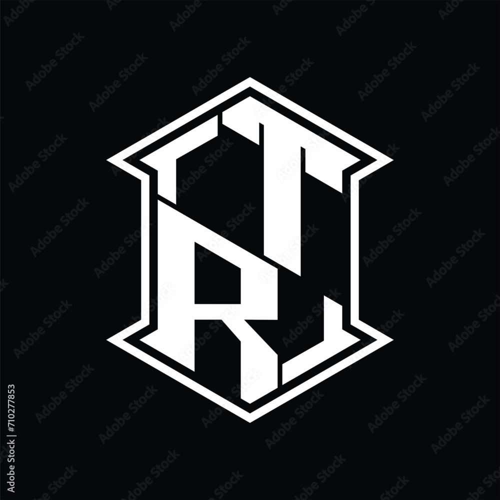 TR Logo monogram hexagon shield shape up and down with sharp corner isolated style design TR Logo monogram hexagon shield shape up and down with sharp corner isolated style design