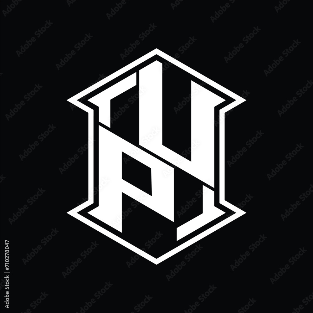 UP Logo monogram hexagon shield shape up and down with sharp corner isolated style design UP Logo monogram hexagon shield shape up and down with sharp corner isolated style design