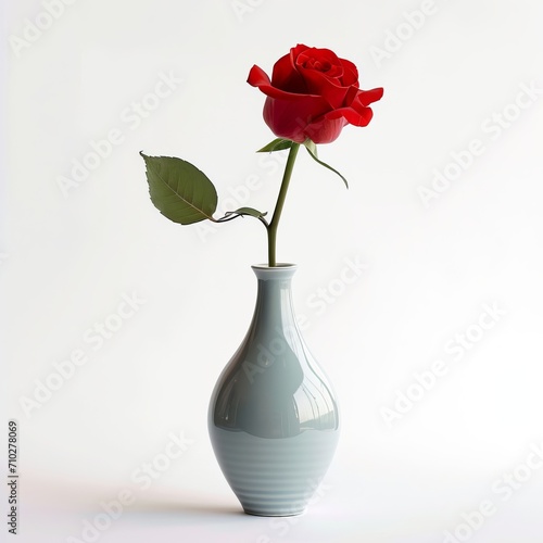 One Red Rose in a Gray Vase - Simple, Elegant, Natural Beauty