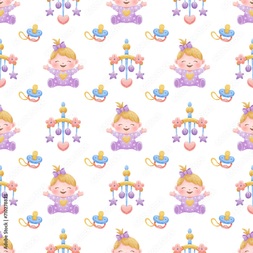 Watercolor Baby Shower Seamless Pattern Watercolor Baby Shower Seamless Pattern