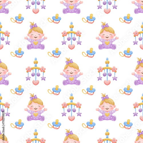 Watercolor Baby Shower Seamless Pattern