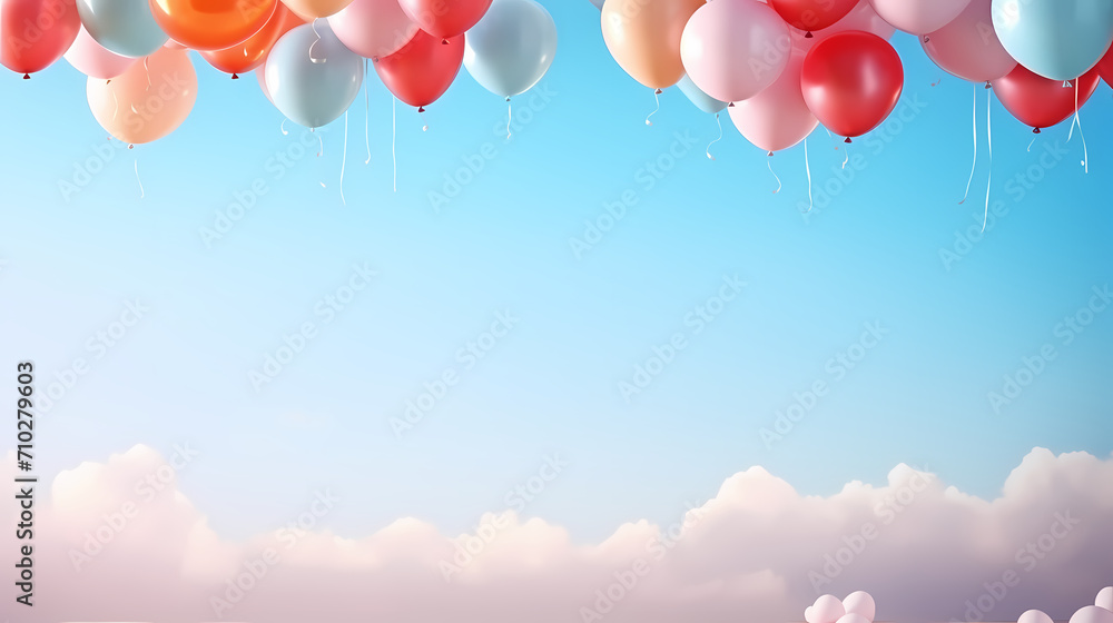 Party balloons, birthday decoration background, anniversary, wedding, holiday with space for text