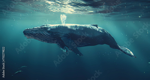 A whale is swimming in the ocean