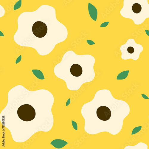 cozy flower hand drawn in yellow background seamless pattern fabric product printed 