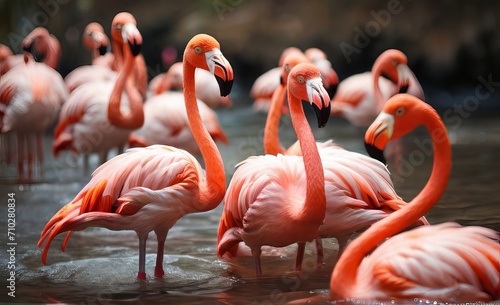 pink flamingos in the water
