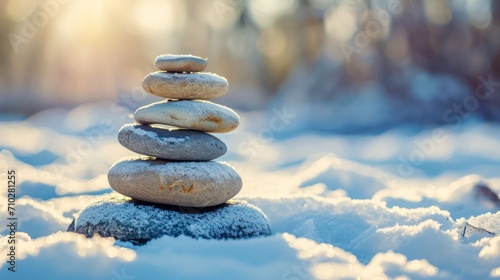 Winter outdoor background featuring a stack of pebbles or stones  offering room for copy space. 