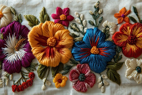 Colorful flowers embroidere...