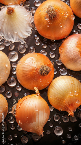 Fresh onions on a dark back...