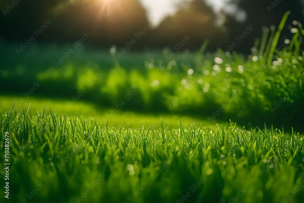 close-up view of a front lawn green grass
