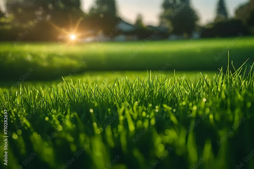 close-up view of a front lawn green grass